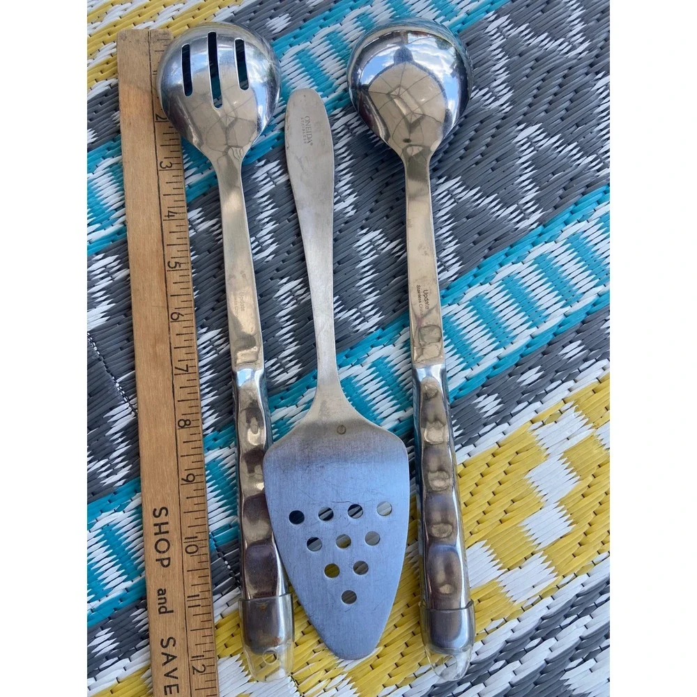 Oneida Pie Server & Update Stainless Serving Spoons Set 3pc Slotted Solid Silver